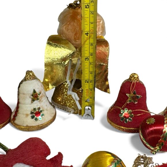 Vintage 60’s Felted Flocked Bells Beaded Sequin Christmas Ornaments Angel Topper - Picture 6 of 6
